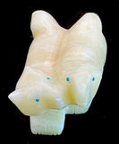 Gibbs Othole Dual White Wolves Fetish Native American Stone Animal Carving
