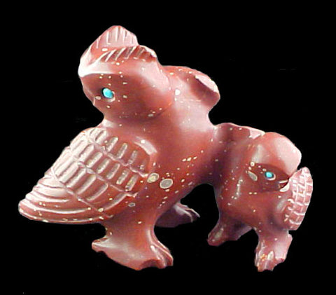 Pipestone Owl and Owlet Carving Zuni Indian Stone Animal Fetish