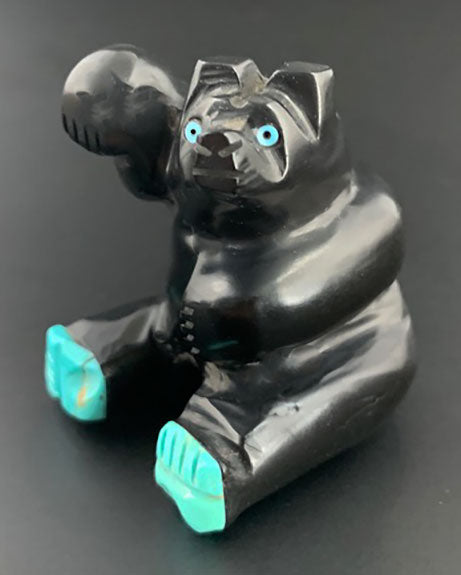 Black Sitting Waving Bear Fetish Navajo Indian Stone Animal Carving