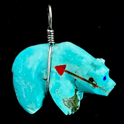 Turquoise and Sterling Silver Bear Pendant