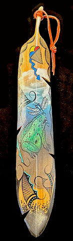 Frog and Dragonfly Design Cedar Prayer Feather