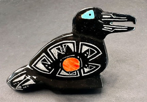 Black Marble Zuni Eagle Fetish Native American Stone Bird Carving