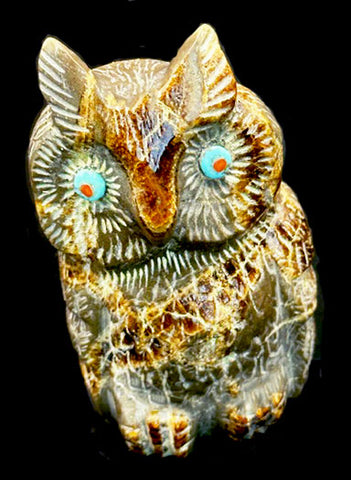 Septarian Nodule Owl Fetish Zuni Indian Stone Bird Carving