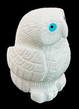 White Marble Owl Carving Zuni Indian Stone Bird Fetish