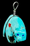 Turquoise and Sterling Silver Bear Pendant American Indian Zuni Stone Animal Carving