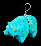 Turquoise and Sterling Silver Bear Pendant Southwestern Pueblo Zuni Indian Stone Animal Carving