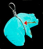 Turquoise and Sterling Silver Bear Pendant Zuni Indian Stone Animal Totem carving