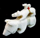 Three White Wolves Fetish American Indian Zuni Stone Animal Carving