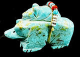 Annette Tsikewa Turquoise Mother and Cub Bear Fetish Native American Zuni Indian Stone Animal Carving