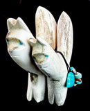 Robert Weahkee Dual Elk Antler Cat Fetish Native American Zuni Indian Animal Carving