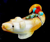 Juana Homer Mellon Shell Bushy Tailed Wolf Fetish American Zuni Indian Animal Carving