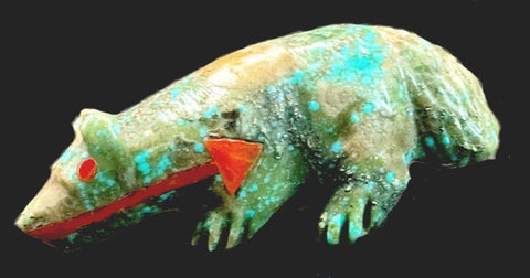 Andres Quandelacy(D) Turquoise Wolf Fetish Zuni Indian Stone Animal Carving