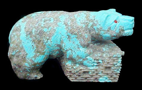 Turquoise Pueblo and Bear Diorma Zuni Indian Stone Animal Fetish