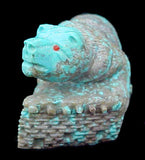 Turquoise Pueblo and Bear Diorma Zuni Indian Stone Animal Carving