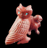 Pipestone Owl and Owlet Carving Native American Hand Carved Stone Animal Fetish