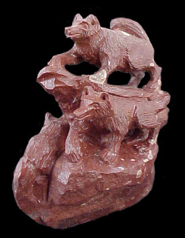 Wolf Pack Diorama Zuni Indian Stone Animal Carving