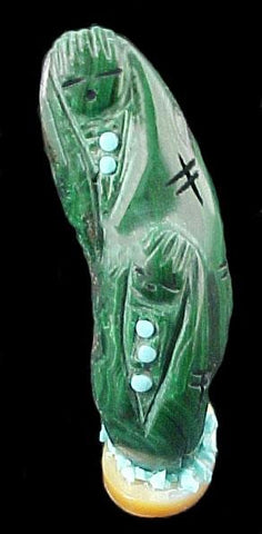 Quandelacy Malachite Corn Maidens Zuni Indian Stone Fetish Carving