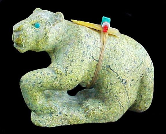 Serpentine Mountain Lion Fetish Zuni Indian Stone Animal Carving