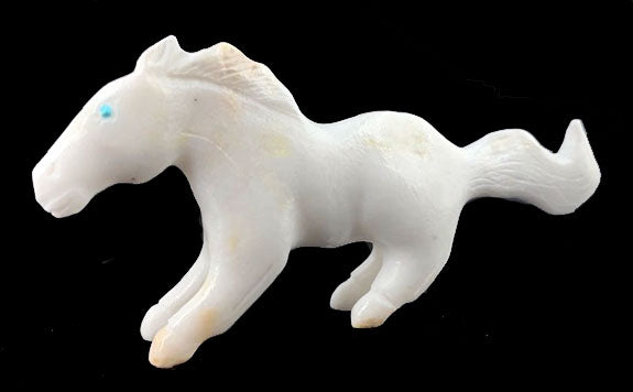White Marble Horse Fetish Zuni Indian Stone Animal Carving